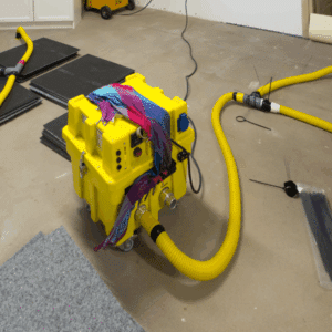 Industrial dehumidifiers and pumps used for basement water extraction.