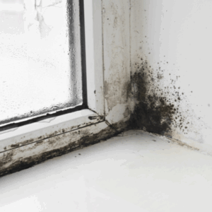 Close-up of black mold growth spreading on wall surface